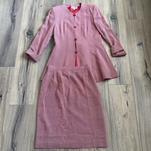 Giorgio Armani Red White Gingham Check Skirt Suit Size 12 Lightweight Viscose